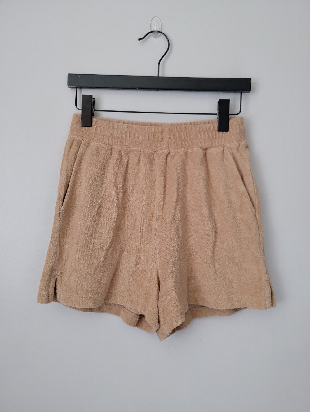 Roots Terry Cloth Shorts Towel Elastic Waistband Size Small Tan